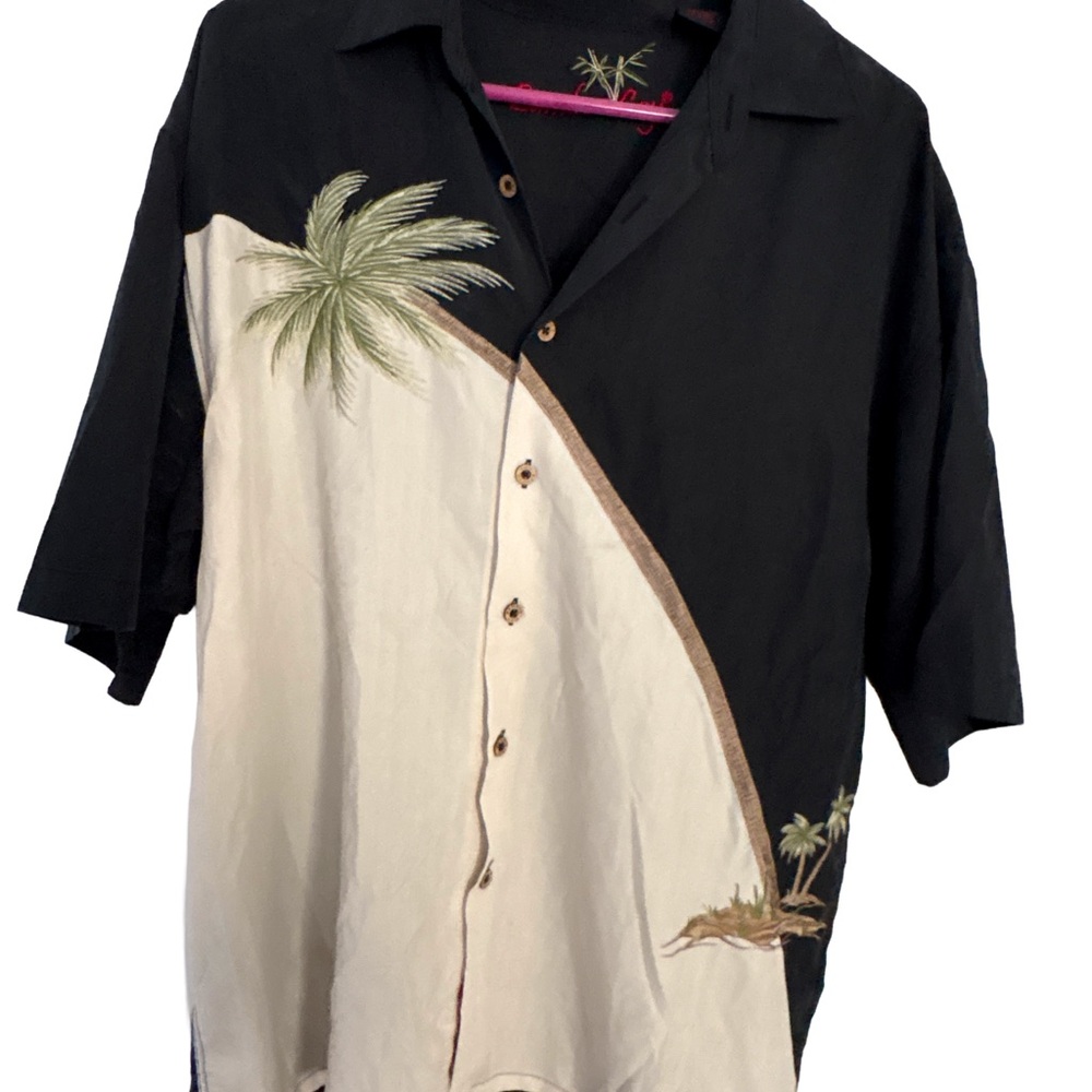 Men’s Bamboo Cay embroidered palm resort shirt, tropical camp style